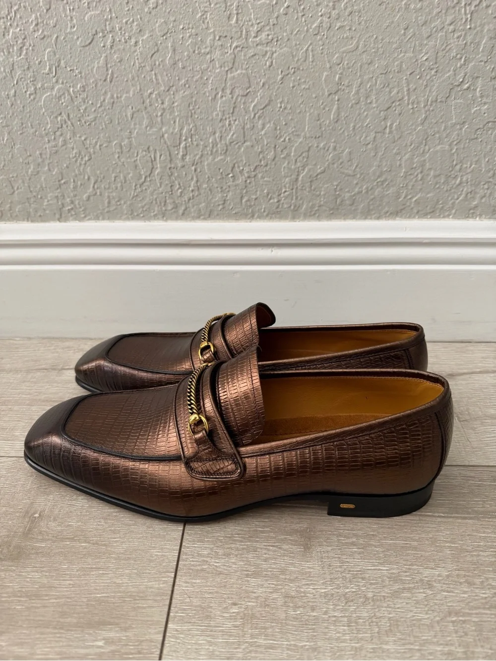 Tom Ford Bronze Embossed Leather Bit Loafers men 11.5